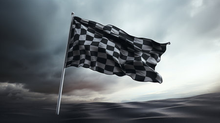 Checkered flag waving in the wind. 3D rendering.の素材
