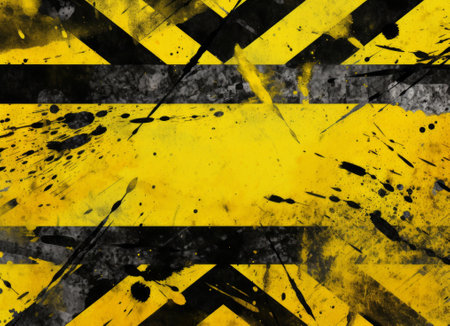 Grunge black and yellow background with some spots and stains on itの素材