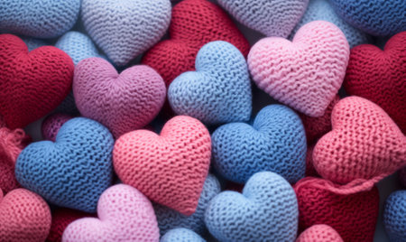 Colorful knitted hearts as a background. Valentine's day conceptの素材