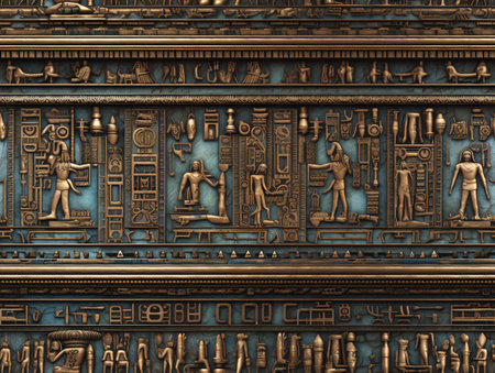Egyptian hieroglyphs on the wall. 3D renderingの素材
