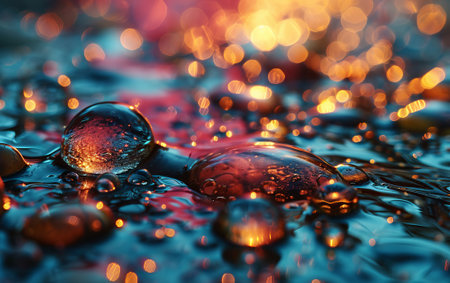 Water drops on the surface of the water with bokeh backgroundの素材