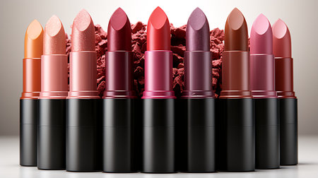 Lipsticks of different colors on a white background. 3d renderingの素材