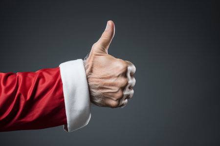 Close up of santa claus hand gesturing thumbs up signの素材