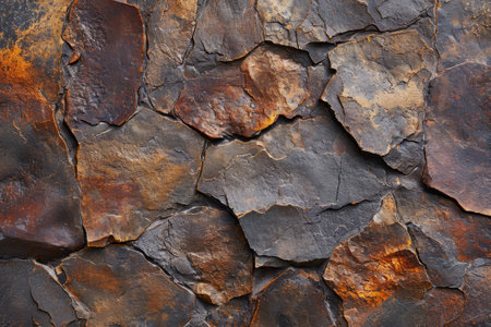 Rusty stone wall texture background. Close up of rusty stone wall.の素材