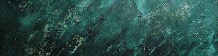 Panoramic texture of a green concrete wall with cracks and scratchesの素材