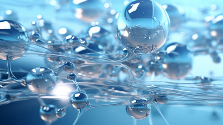 3d render of abstract background with glass balls and waves, blueの素材