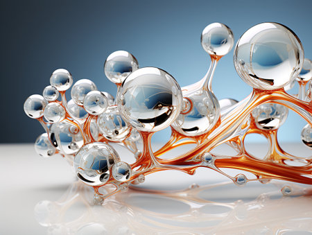 3d illustration of abstract background with water droplets and bubbles.の素材