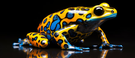 Dendrobates tinctorius. Colorful poison dart frog isolated on black background.の素材