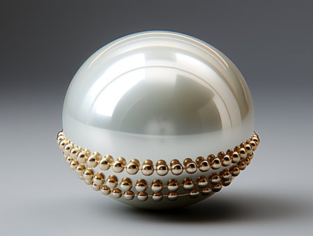 3d render of a glass ball with gold chain on a gray backgroundの素材