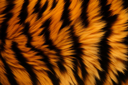 texture of tiger fur close-up for background, orange and blackの素材