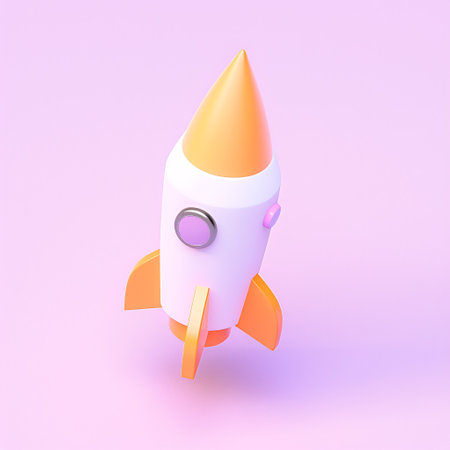 Space rocket isolated on pink background. Minimalism concept. 3D Renderingの素材