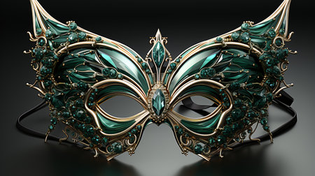 Carnival mask with green gems on black background. 3d illustrationの素材