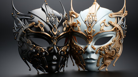 Venetian masks isolated on black background. 3d illustration.の素材