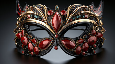 Carnival mask with precious stones on black background. 3d illustrationの素材