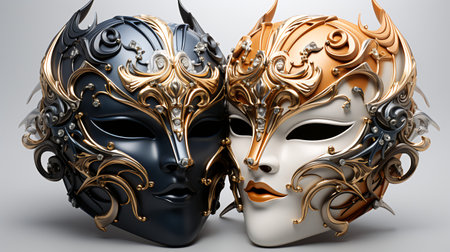 Masks with the theater concept. 3D illustration. 3D CG. High resolution.の素材
