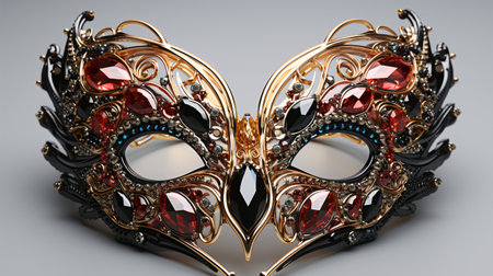 Carnival mask with red gems. 3d illustration. 3d renderingの素材