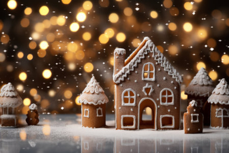 Gingerbread house on bokeh background. Christmas and New Year conceptの素材