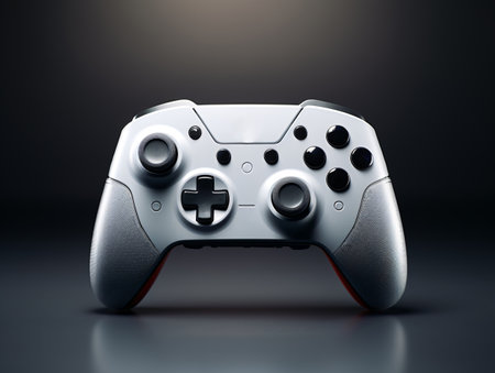 Modern video game controller on a dark background. 3d rendering.の素材