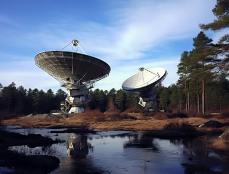 The Very Large Array Radio Telescope in the woods at sunset, Scotlandの素材