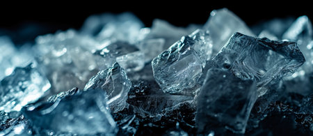 Close up of ice cubes on black background. Selective focus.の素材