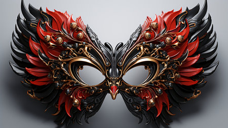 3d illustration of fantasy carnival mask with feathers and ornamentsの素材