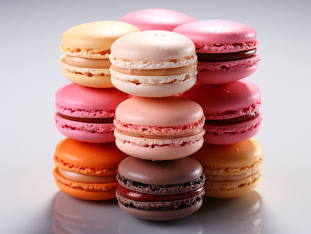 Colorful macaroons on a white background, close-upの素材
