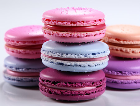 Colorful macaroons on a white background. Close-up.の素材