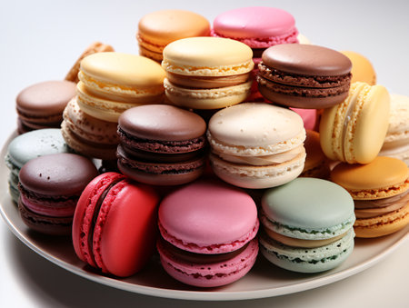 Colorful macaroons on a white background. Selective focus.の素材
