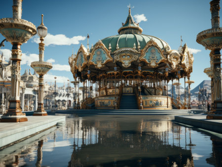Beautiful view of the gazebo in the Plaza de Espana, Madrid, Spainの素材