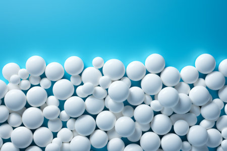 Abstract blue background with white balls. 3d rendering, 3d illustration.の素材