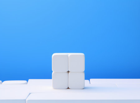 White cubes on a blue background. 3d illustration. Copy space.の素材
