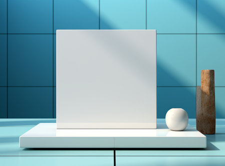 Minimalist abstract scene, 3d render, blue background with white frameの素材
