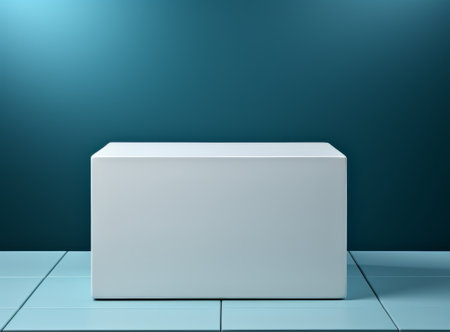 3d render of white pedestal on blue background. Mock upの素材