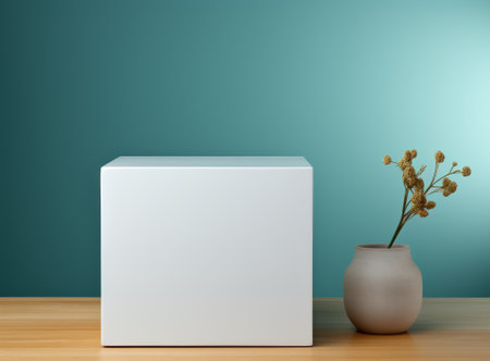 3d rendering of white podium for product presentation. Mock up background.の素材