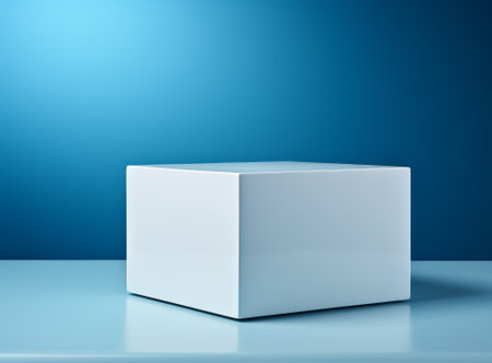 White box on blue background. 3d rendering. Mock up.の素材