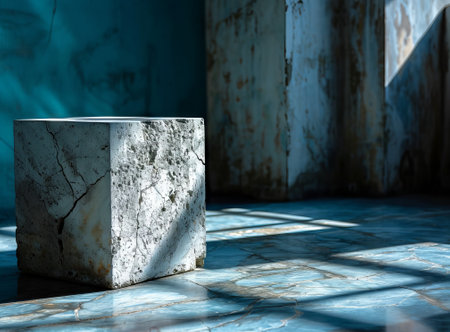 3d render of a concrete pedestal in an abandoned factory.の素材