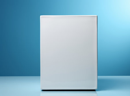 White box on a blue background. 3d rendering. Mock up.の素材