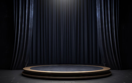 Stage podium with curtain and spotlight. Award ceremony concept. 3D Renderingの素材