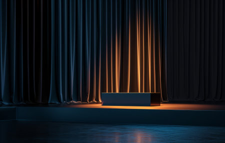 Empty stage with curtains and spotlights. Mock up, 3D Renderingの素材