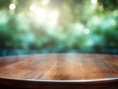 Empty wooden table and blurred bokeh background For product display montageの素材