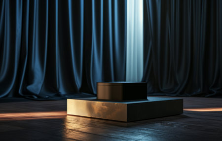 Stage podium with curtains and spotlights. Award ceremony concept. 3D Renderingの素材
