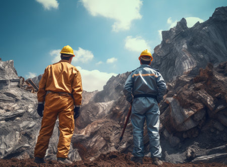 Industrial workers working in a coal mine. 3D Renderingの素材
