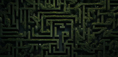 Dark green maze background, 3d rendering. Computer digital drawing.の素材