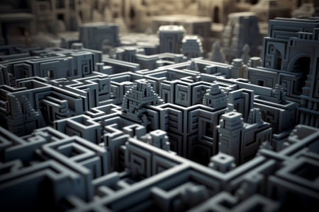 Futuristic 3D illustration of a maze. 3D rendering.の素材