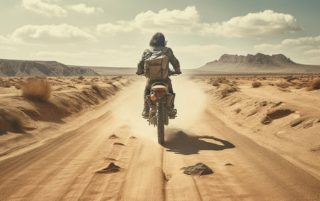 Motorcycle rider in the desert. Extreme sport. Retro style.の素材