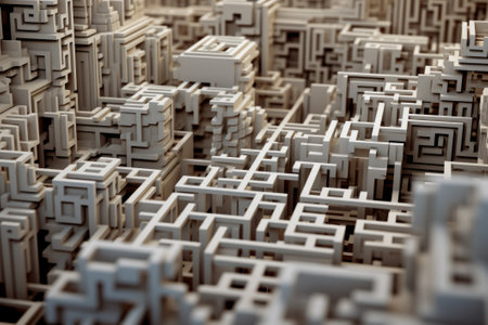 Abstract 3d rendering of chaotic white maze. Futuristic background.の素材