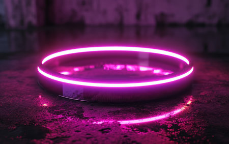 Neon circle on the floor. Abstract background. 3d renderingの素材