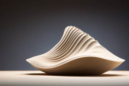 Abstract image of a white shell on a gray background. Shallow depth of field.の素材