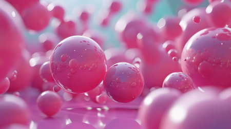 Abstract 3d rendering of chaotic pink spheres. Beautiful background with balls.の素材