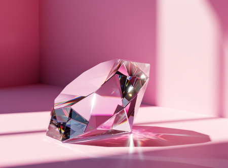 3d rendering of a diamond on a pink background with a shadowの素材